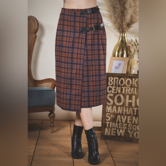 Plaid Wool Wrap Midi Skirt - Picture 4 of 5